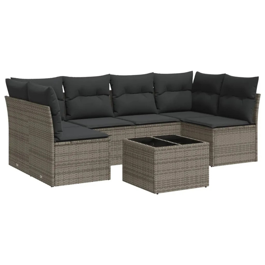 vidaXL 7-tlg Garten-Sofagarnitur aus Poly Rattan mit Kissen in Grau Modell 60 - Bild 2