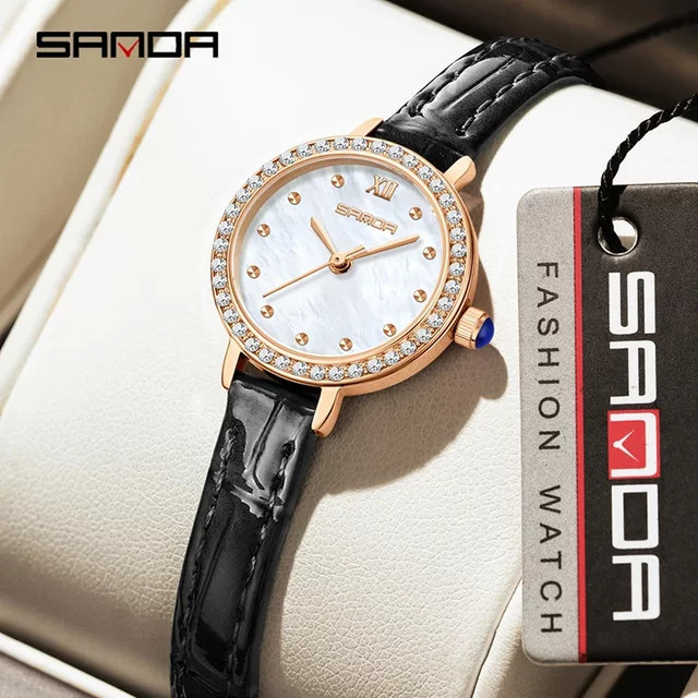 SANDA Armbanduhr Legierung, Quarz, Weiß, Diamantbesetzt, Damen - Bild 1