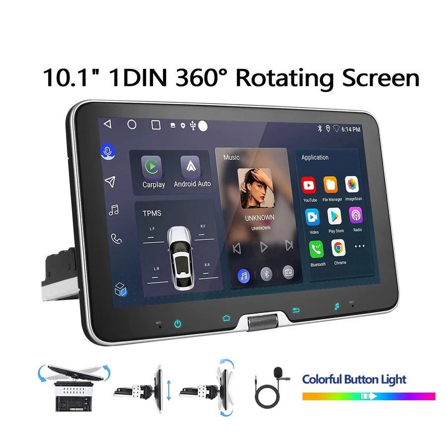 ESSGOO Android 15 Autoradio mit 10,1 Zoll drehbarem Touchscreen, Wireless Carplay, GPS, Bluetooth, Wi-Fi und Mikrofon, Schwarz - Bild 6