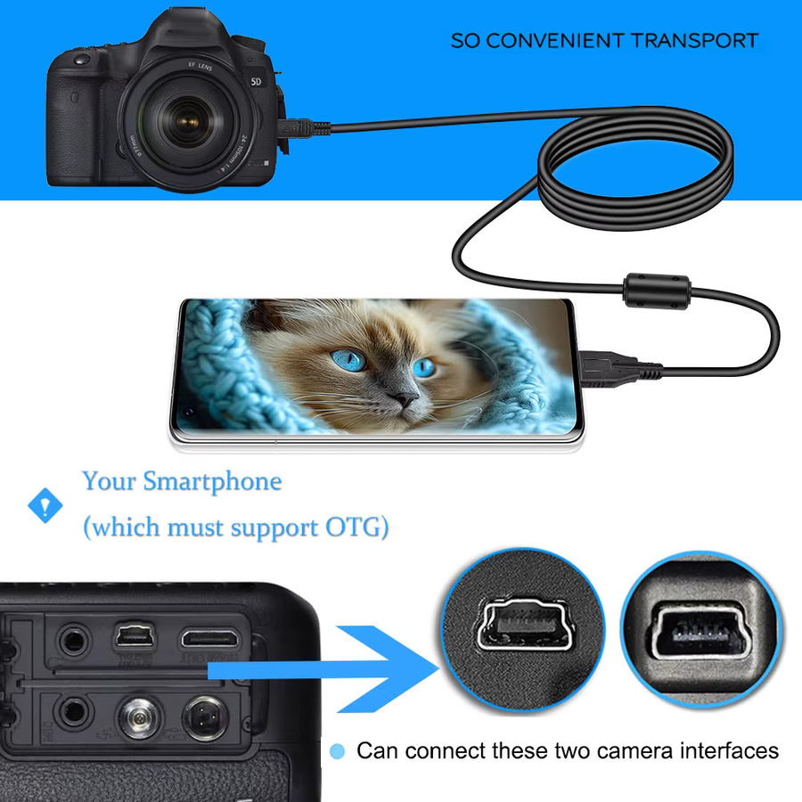 Canon OTG-Kabel Mini 5-Pin auf USB-C in Schwarz zum schnellen Teilen von Fotos und Videos von deiner Kamera auf dein Smartphone oder Tablet - Bild 3