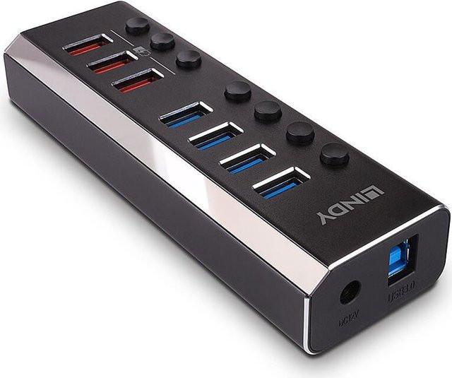 Lindy USB-Hub für Desktop mit 7 x USB 3.2 Ports und 3 Quick Charge 3.0 Ports in Schwarz (43371) - Bild 1