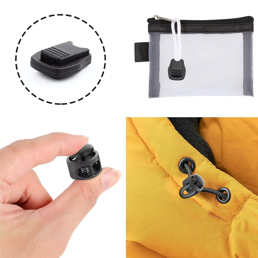 Cord Lock Kunststoff Feder Toggle Stopper mit elastischem Knebel für Kordeln und Schnürsenkel in Schwarz und Gold - Bild 5
