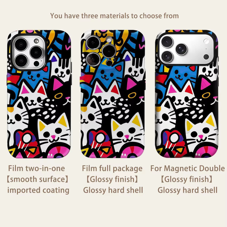 Magnetische Tough Case Handyhülle Pop Art Cat Parade für iPhone 17 16 15 14 Pro Max Plus Multicolor - Bild 2