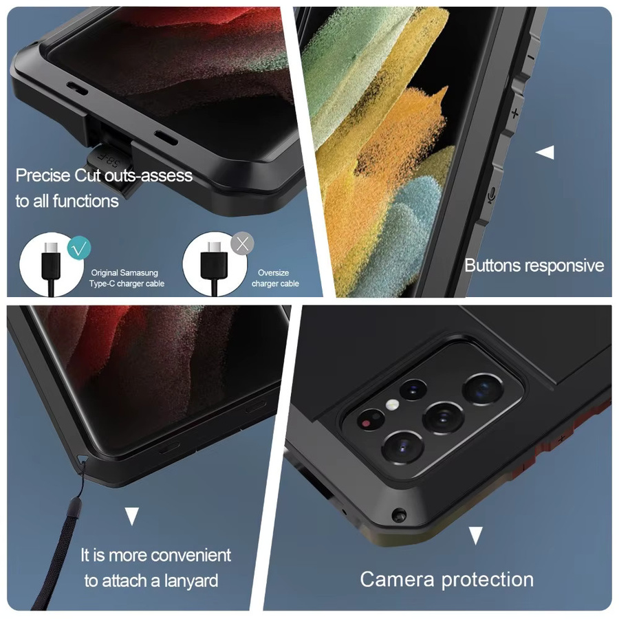 Robuste Aluminium-Metall-Schutzhülle für Samsung Galaxy S25 Ultra S24 S23 S22 S21 S20 Plus, Stoßfeste Panzerung für Android, Farbe: Silber - Bild 6