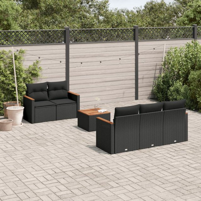 Vidaxl Gartenmöbel-Set aus Polyrattan mit Kissen, 6-teilig, Schwarz - Bild 1