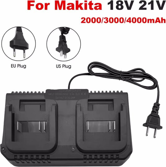 Makita Lithium-Batterie Dual Ladegerät für 18 V und 21 V Akkus BL1415/1815/1830/1850 mit EU/US-Stecker - Bild 1