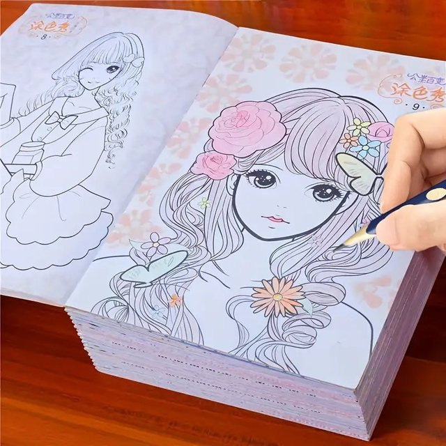 2 Stück Prinzessin Malbuch mit niedlichen Anime und Manga Charakteren, buntes Skizzenbuch aus Premium Papier mit Softcover - Bild 1
