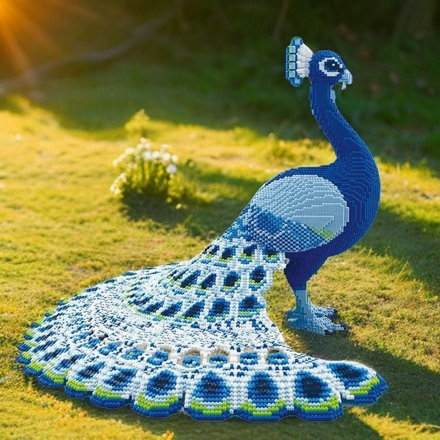 BAANFU Pfauen-Bausteine, Lernspielzeug, Blau, Weiß - Bild 1