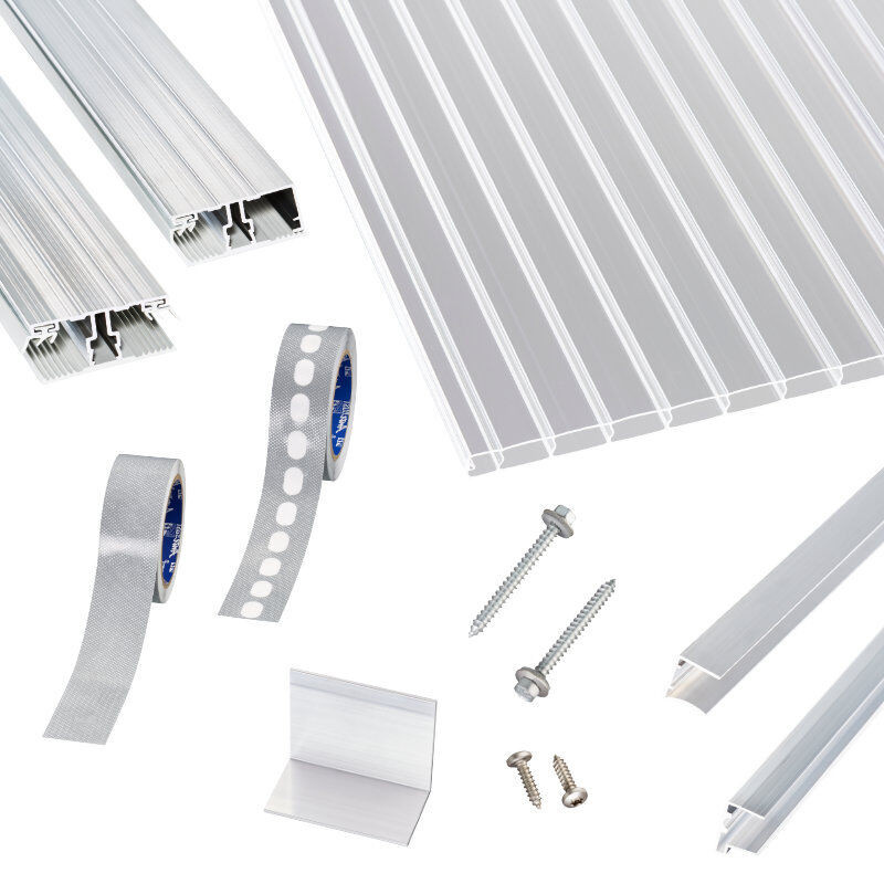 Scobalit Terrassendach-Set mit glasklaren 16 mm Polycarbonat Doppelstegplatten und Alu Verlegeprofilen - Bild 1