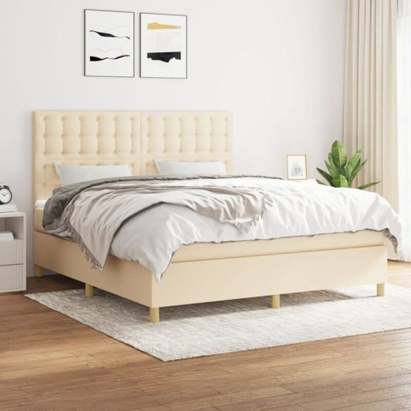 vidaxl Boxspringbett mit Matratze aus Stoff in Beige, B/T/H: 180 x 200 cm - Bild 1
