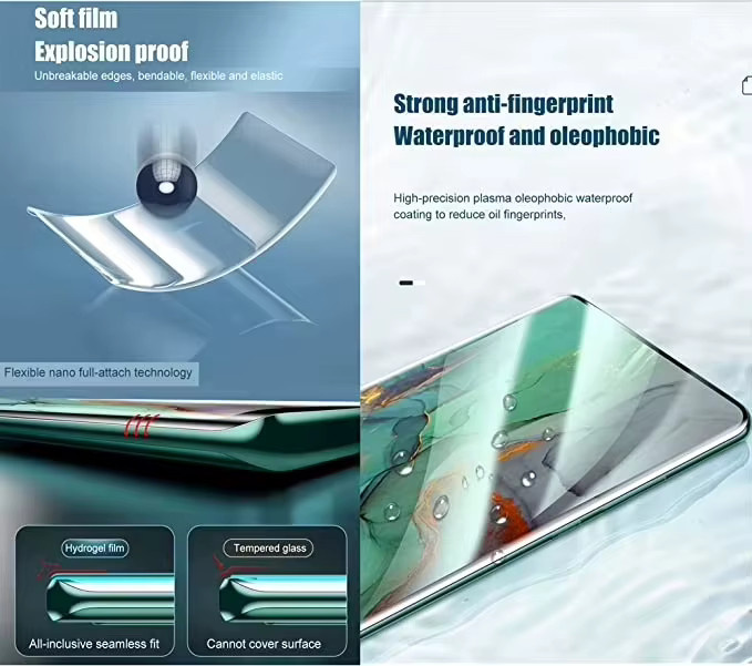 4er-Pack Hydrogel-Displayschutzfolien für Xiaomi Redmi Note 13 Pro 5G, 12 Pro 5G, 11s, 10 5G, 9, 9s, 10T und 13C, transparente Vollabdeckung - Bild 2