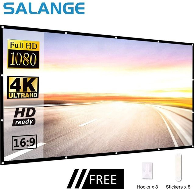 Salange Faltbare Projektionsleinwand 16:9 in Weiß für Heimkino und Outdoor, Full HD und 4K kompatibel, passend für HY300 - Bild 1