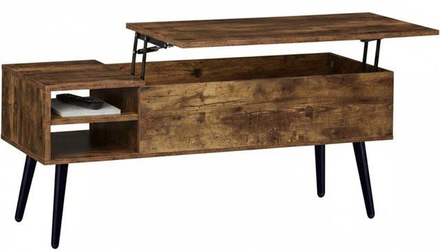Relaxdays Couchtisch im Industrial-Design aus Holzwerkstoff und Eisen in Braun und Schwarz mit höhenverstellbarer Lift-Funktion und Stauraum, B/T/H: 100 x 40 x 46 cm - Bild 1