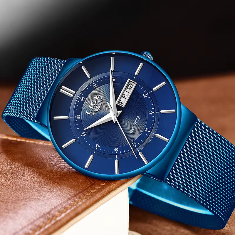 LIGE Armbanduhr Quarz, Edelstahl, Schwarz, Datum, Herren - Bild 2
