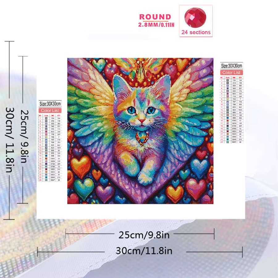 YUTTEE Diamantmosaik Katze mit Flügeln und Herz DIY Diamond Painting Set in Multicolour - Bild 2