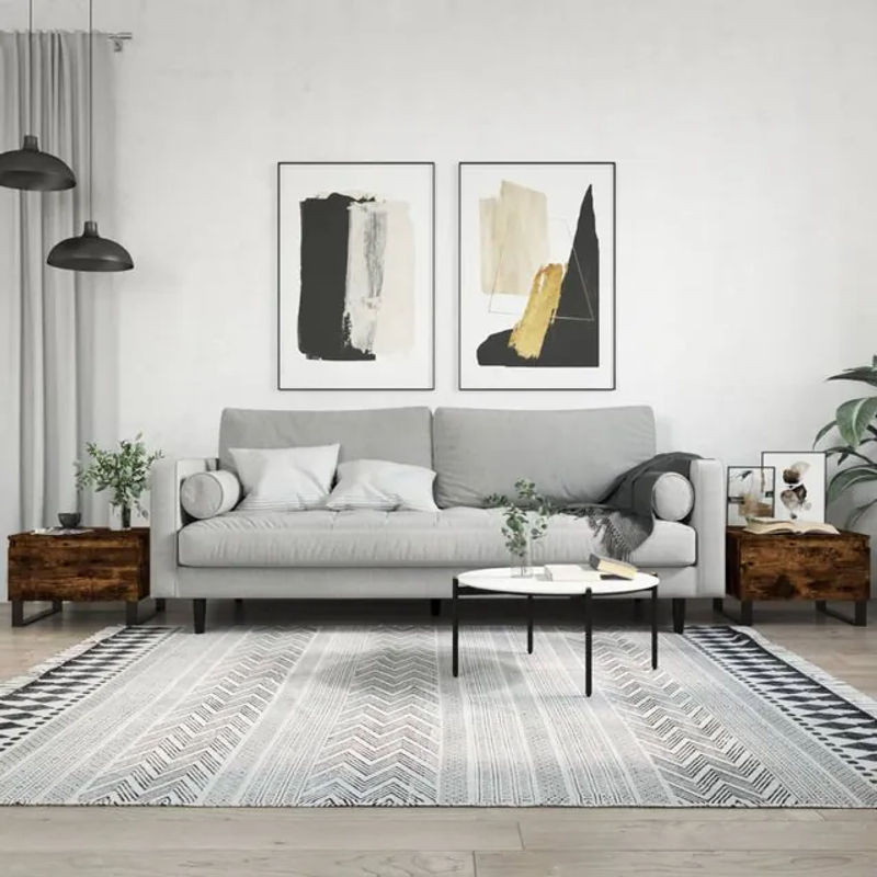 vidaxl Couchtisch Set 2 Stück Modern in Braun aus Geräuchertem Eichen-Composite und Metall B/T/H: 50 x 46 x 35 cm - Bild 1