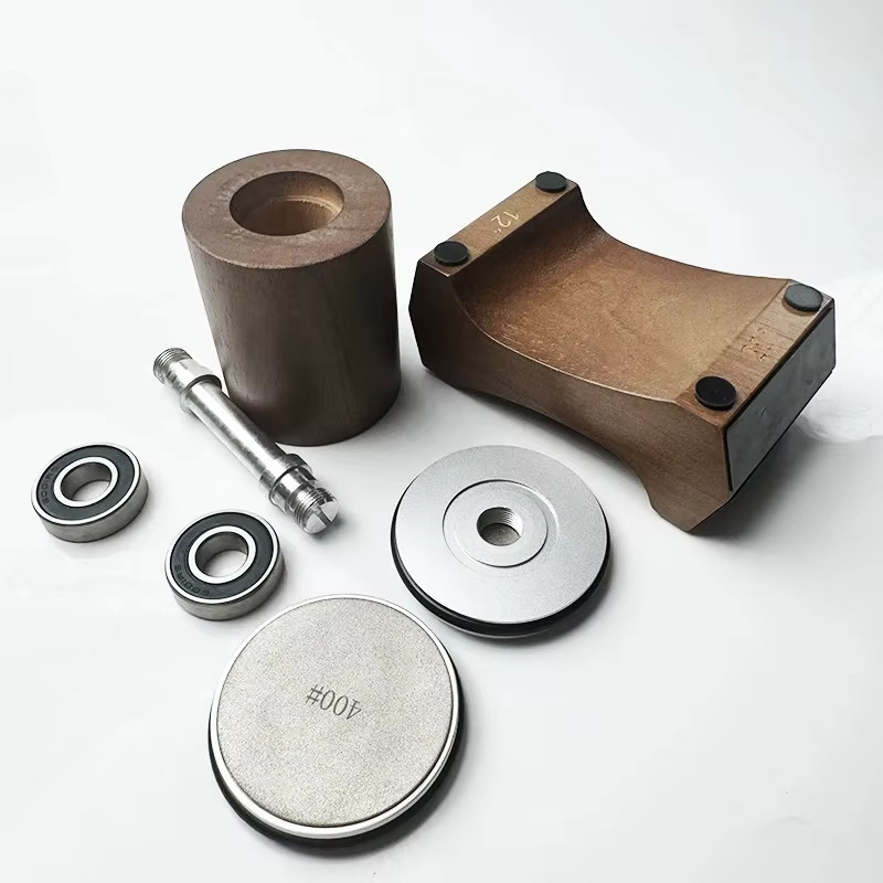 RSCHEF Rollender Messerschärfer mit 4 Winkeln und Diamantstein im Holzsockel, Braun - Bild 2