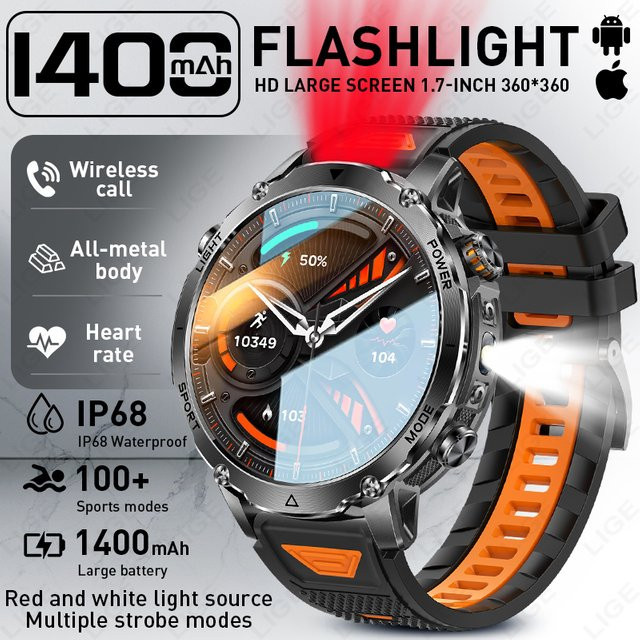 LIGE Herren Smartwatch in Schwarz mit 1,7 Zoll Bildschirm, Bluetooth-Anruf, Sprachassistent und IP68 Wasserdichtigkeit - Bild 1