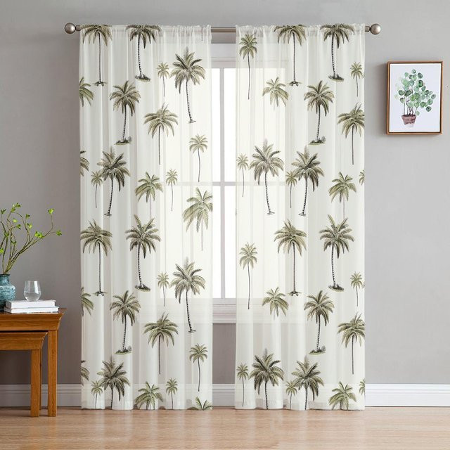Transparente Palmen-Blätter Vorhänge aus Tüll und Organza in Weiß, Breite: 135 cm, Höhe: 115 cm - Bild 1