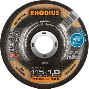 Rhodius TOPline XTK10 Extradünne Trennscheibe für Metall in Schwarz, Durchmesser: 115 mm, Dicke: 1,0 mm, Bohrung: 22,23 mm - Bild 1