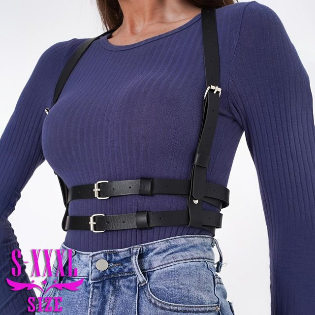 YIRAN Brustgeschirr Gürtel, PU-Leder, Damen, Black, One Size - Bild 1