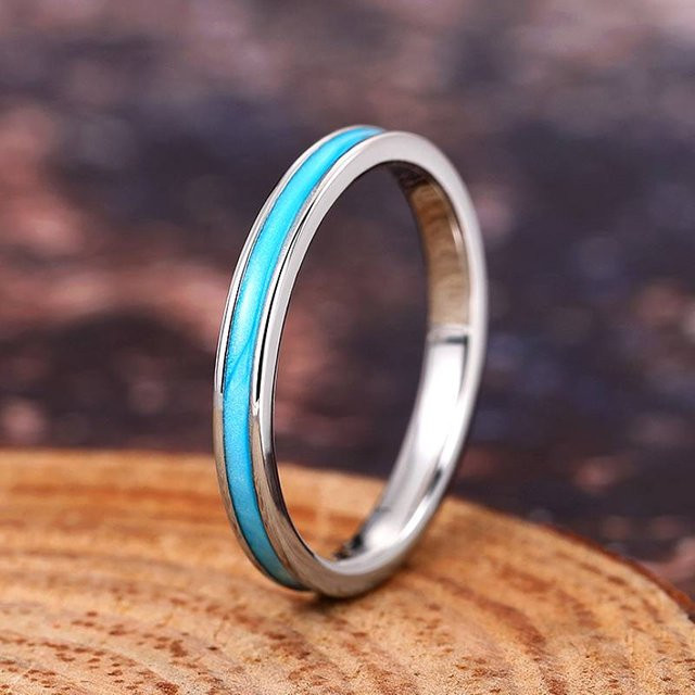 Huitan Damenring, Blauer Emaille, Messing, Silber, Zirkonia - Bild 1