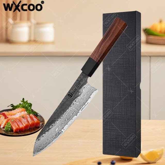 WXCOO Santoku-Küchenmesser aus 67-lagigem Damaststahl in Silber mit Holzgriff - Bild 1