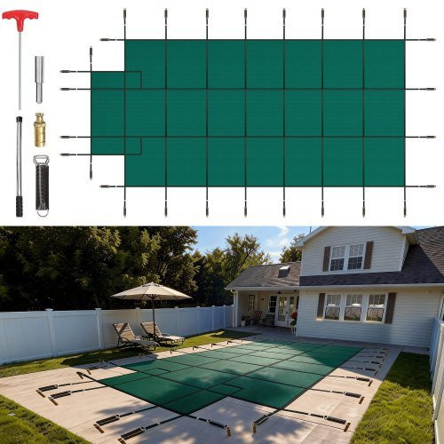 VEVOR Pool Abdeckplane für rechteckige Inground-Pools, grünes Netzgewebe, Winterabdeckung mit Entwässerungslöchern, B/T: 5,5 x 10,4 m - Bild 1