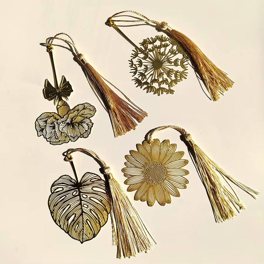 TWBEB Lesezeichen-Set aus Metall in Gold mit 4 bis 16 Motiven wie Nelke, Löwenzahn, Sonnenblume, Schildkröte und Bambus - Bild 2