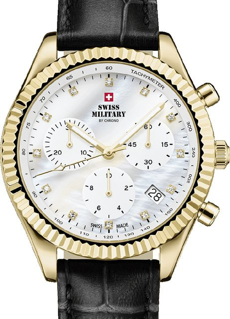Swiss Military Chronograph Damenuhr, Quarz, Edelstahl, Leder, 38 mm, 5 ATM - Bild 1