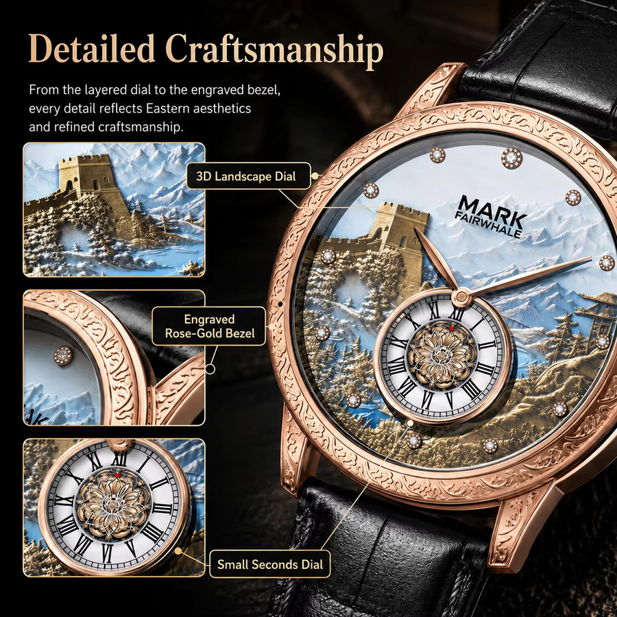 Mark Fairwhale Automatik-Armbanduhr, Leder, Roségold, Herren - Bild 2