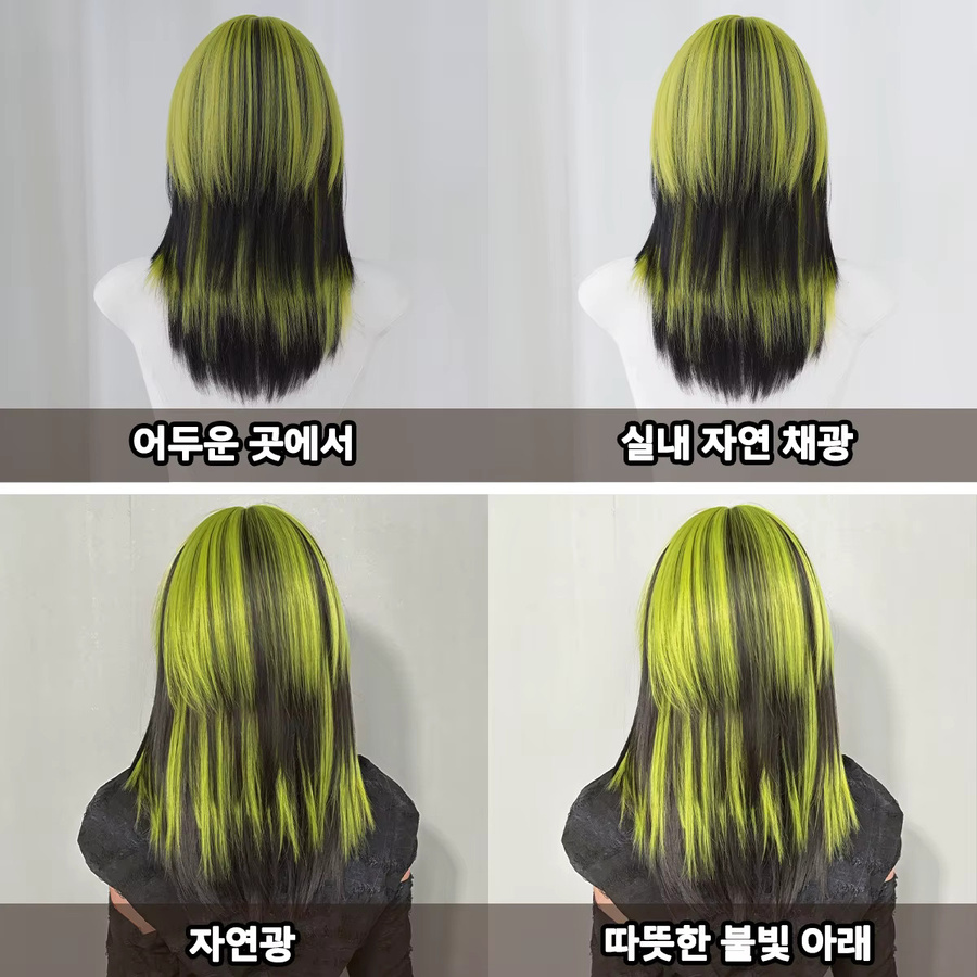 7JHH WIGS Perücke, schulterlang, glatt, schwarz-grün Ombre, Damen - Bild 4