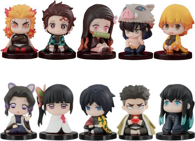 10er Set Dämonen Slayer Anime Figuren Bandai Sitzende Geist Charaktere Tanjiro Nezuko Inosuke Zenitsu Multicolor - Bild 1