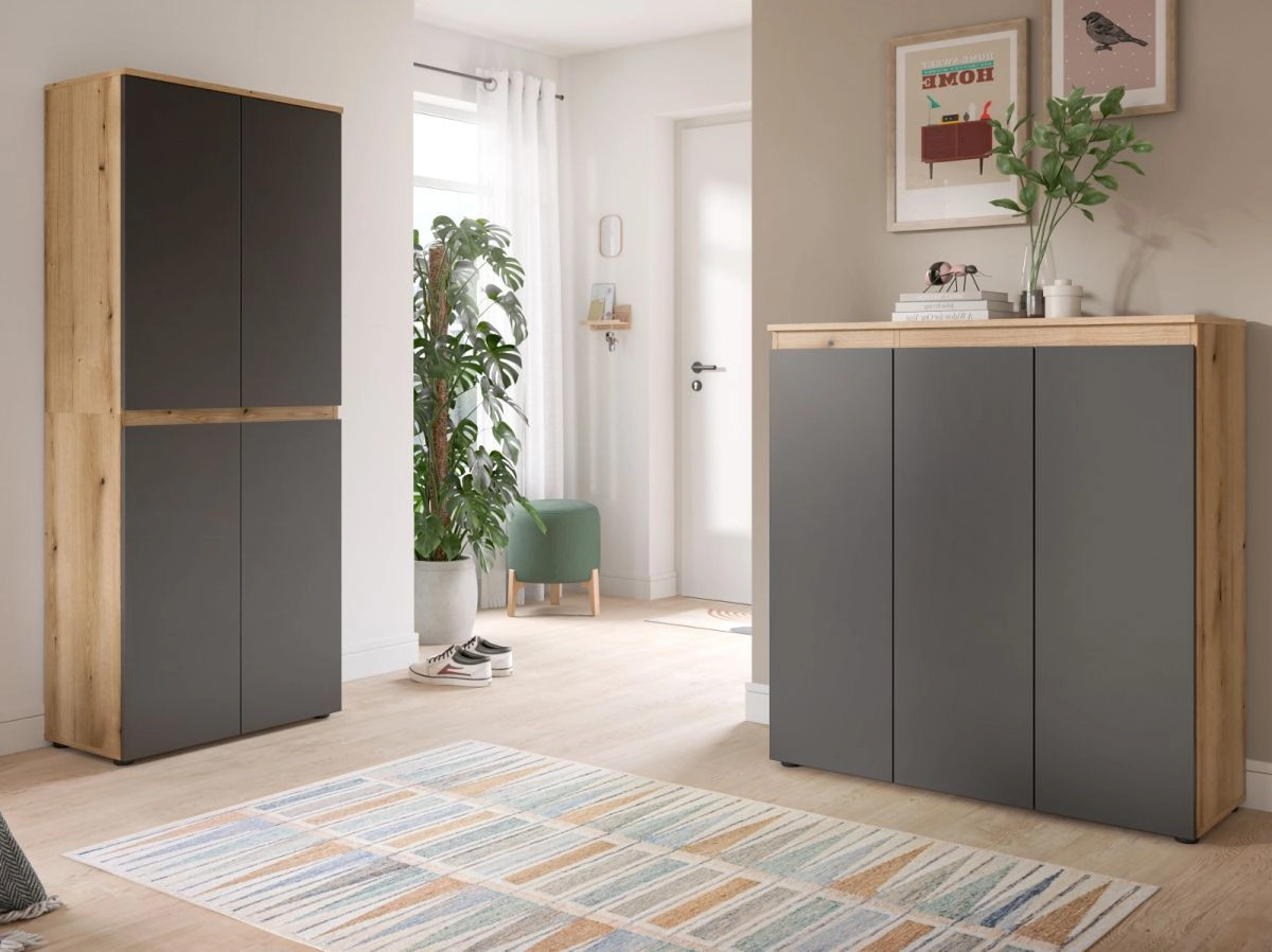 Mehrzweckschrank Assino in Grau und Eiche mit Regalböden und Kleiderstange, B/T/H: 70 x 37 x 175 cm - Bild 4