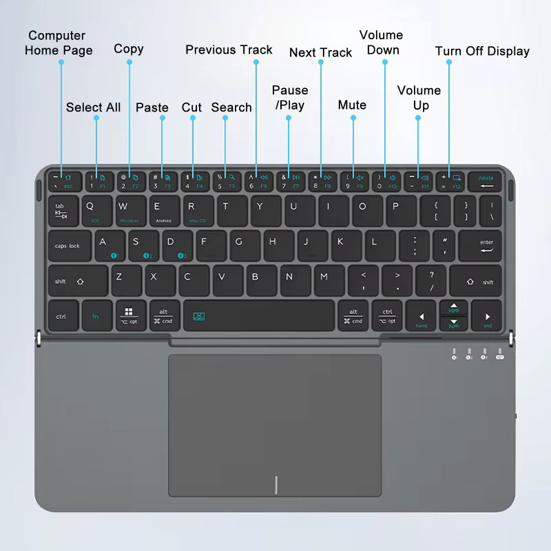 luxuglow Bluetooth Kabellose Faltbare Tastatur mit Touchpad und Lederhülle in Grau für Tablet und iPad - Bild 4