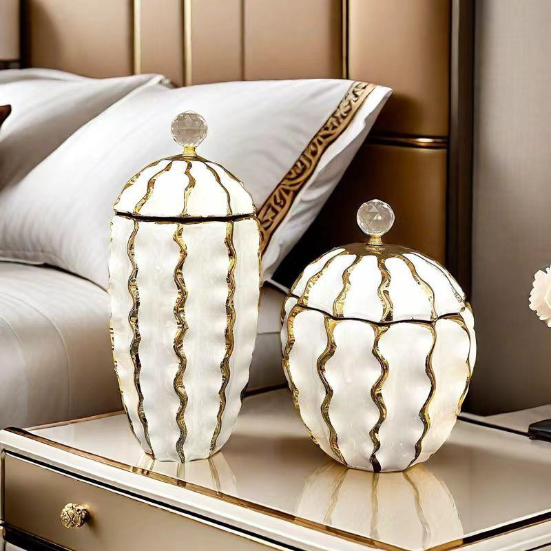 Goldener Keramikkrug im Schachmatt-Design als wellenförmige Blumenvase und dekorativer Aufbewahrungsbehälter für dein Zuhause - Bild 4