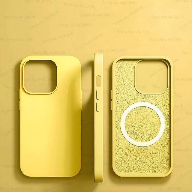 Original Flüssigsilikon-Magnethülle für Apple iPhone 11 12 13 14 15 Pro Max Plus mit MagSafe Kompatibilität in Gelb - Bild 1