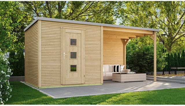 WEKA Gartenhaus 413 A mit Flachdach und Vordach in Beige, B/H/T: 560 x 244 x 250 cm - Bild 1