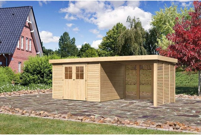 Karibu Holz-Gartenhaus Boras Natur mit Flachdach und modernem Design, Farbe: Braun, B/T/H: 298 x 242 x 211 cm - Bild 1