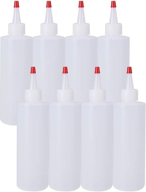 8er-Pack Kunststoff-Quetschflaschen mit roten Spitzenkappen, 250 ml pro Flasche, vielseitig einsetzbar für Bastelbedarf und Kleber - Bild 1