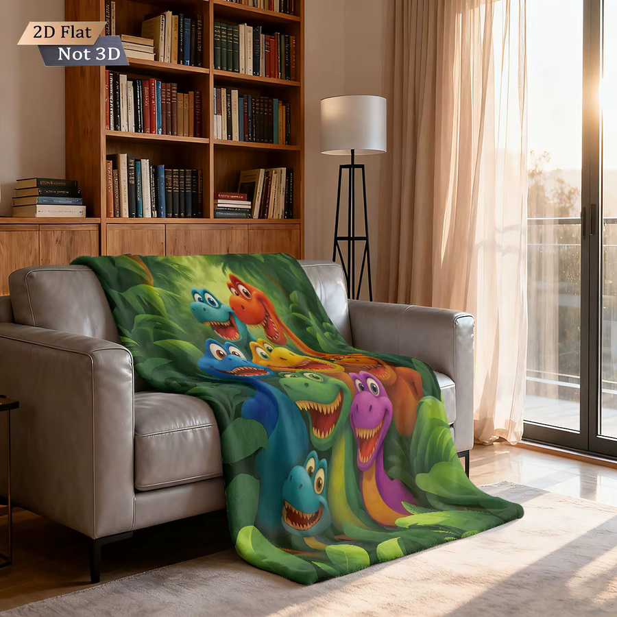 Weiche Flanelldecke mit Cartoon-Wald-Dinosaurier-Motiv in Mehrfarben aus Polyester - Bild 3