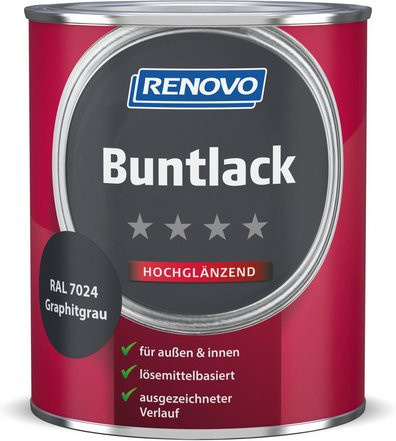 RENOVO Buntlack für Holz, grau, hochglänzend, wetterfest, 0,75 l - Bild 1