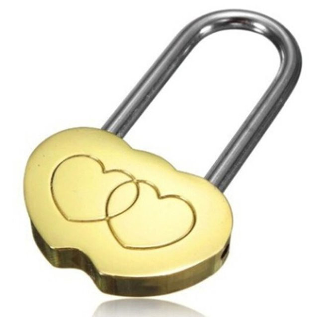 Mango Event Liebesschloss mit graviertem Doppelherz in Gold als Geschenk für Paare zum Valentinstag oder Jubiläum - Bild 1