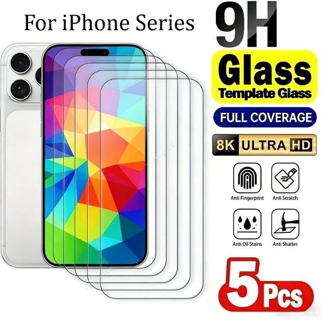 SnakeGlass 5er-Pack Hochtransparentes Panzerglas Displayschutzfolie für iPhone 17 16 15 14 13 12 11 Pro Max Plus Mini XS XR - Bild 1