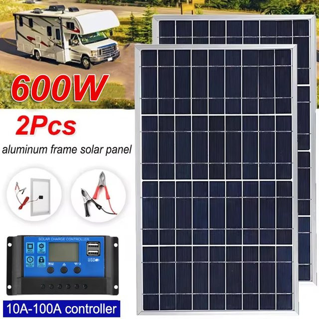 Luxuglow Solarpanel für den Außenbereich mit 600 W, 12 V, polykristalline Solarzellen mit USB-A und USB-C Anschluss in Blau - Bild 1