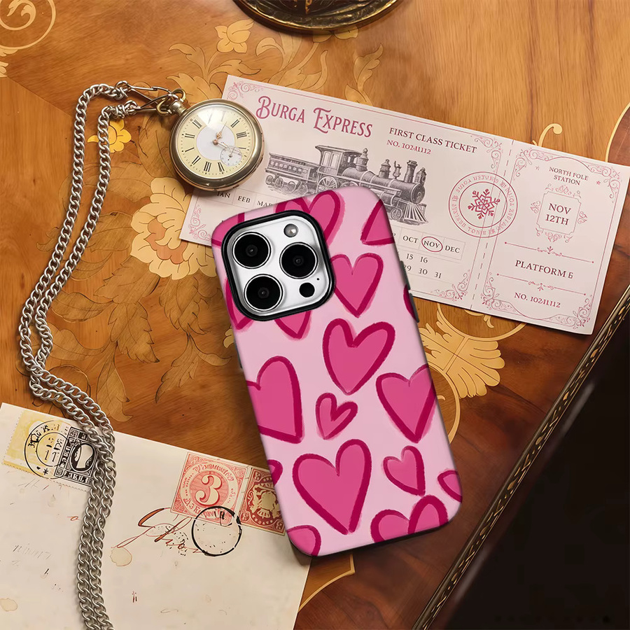 Rosa Liebesherz Handyhülle für Apple iPhone kompatibel mit iPhone 16 15 14 13 12 11 Pro Max Plus X XS XR XS Max 7 8 mit doppelschichtiger Rückseite - Bild 3