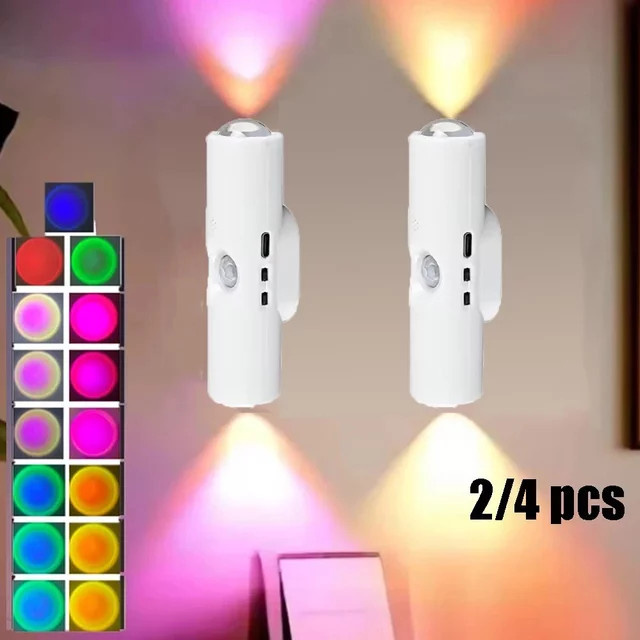 4er Set UMEXUS Wiederaufladbare LED-Nachtlichter mit Bewegungssensor, Magnetische Wandlampe mit RGB Farbverlauf und Up-Down Effekt für Flur und Treppe, Weiß/Multicolor - Bild 1