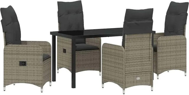 vidaXL 5-teilige Garten-Essgruppe aus Poly-Rattan mit Kissen in Grau - Bild 1