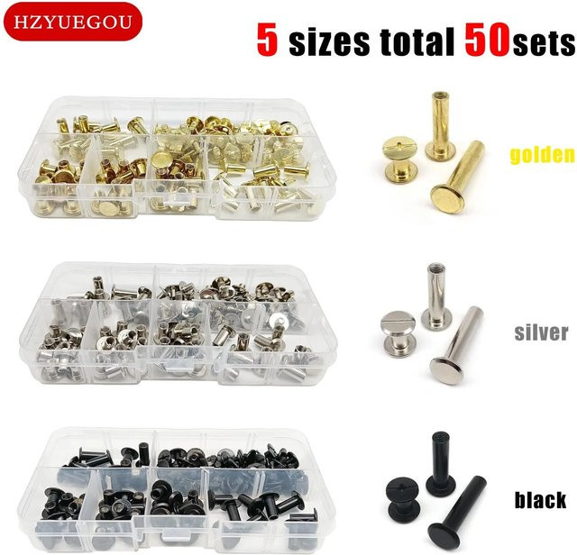 50er Set HZYUEGOU Chicago Schrauben und Nieten aus Stahl für Leder, Taschen und Gürtel - Bild 1