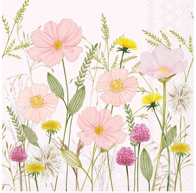 Serviette Springtime flowers aus Papier in Pink mit Frühlingsmotiv - Bild 1
